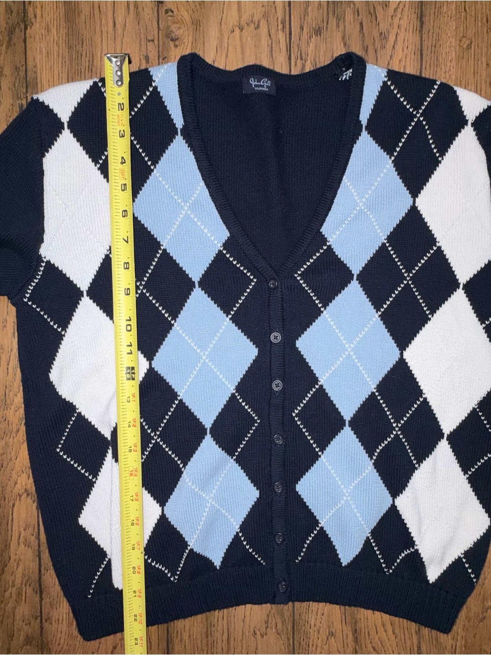 Brandy Melville John Galt Elizabeth Argyle Cardigan Navy Light Blue White Cotton - Picture 7 of 10